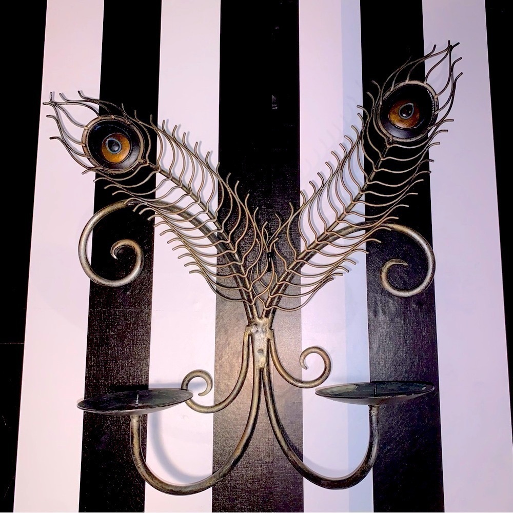 90s Y2K Era Metal Peacock Feather Wall Art Large Candle Holder  Pier 1 Imports